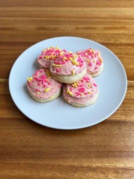 Soft Sugar Cookies with Strawberry Frosting