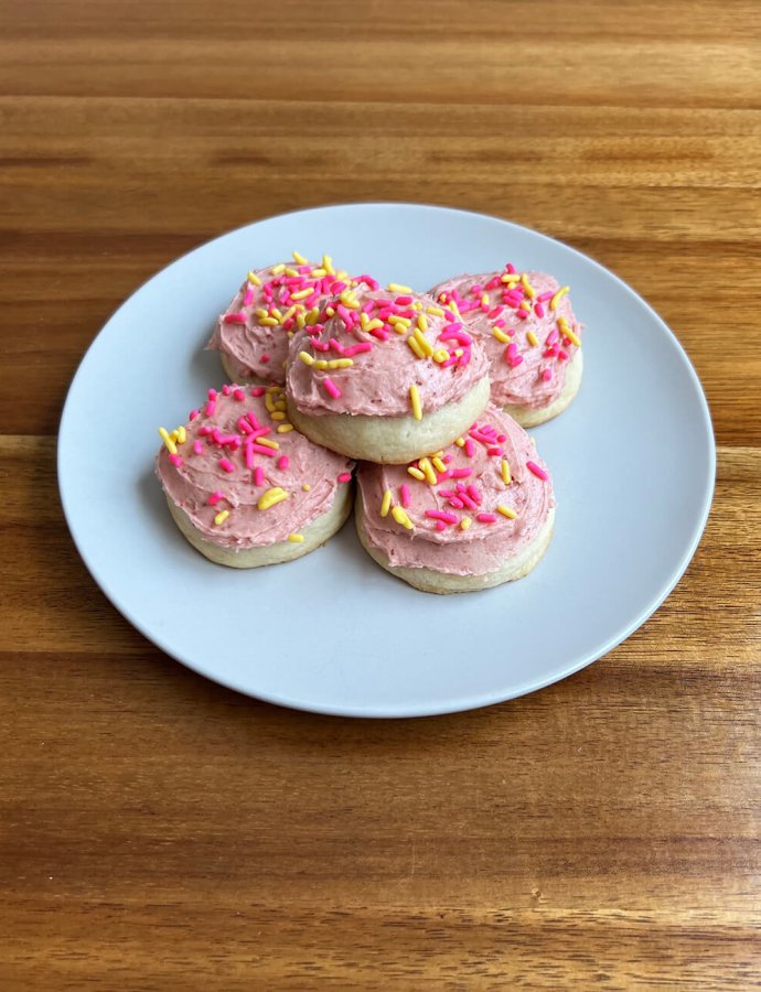 Soft Sugar Cookies with Strawberry Frosting