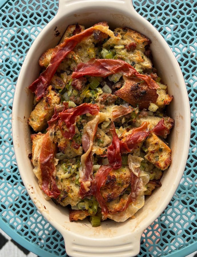 Herby Sausage Stuffing with Crispy Prosciutto