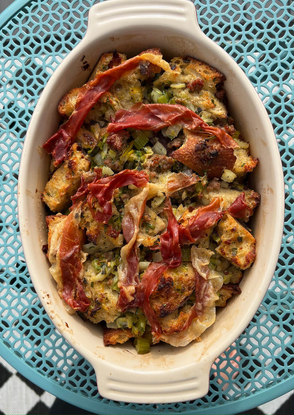 Herby Sausage Stuffing with Crispy Prosciutto