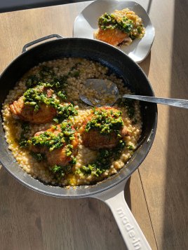 Lemony Green Olive Chicken with Israeli Couscous