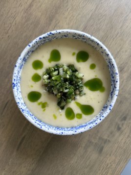 Queso with Charred Scallions and Tomatillo