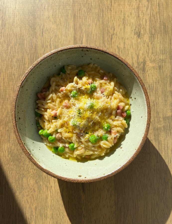 Creamy Orzotto with Ham and Peas
