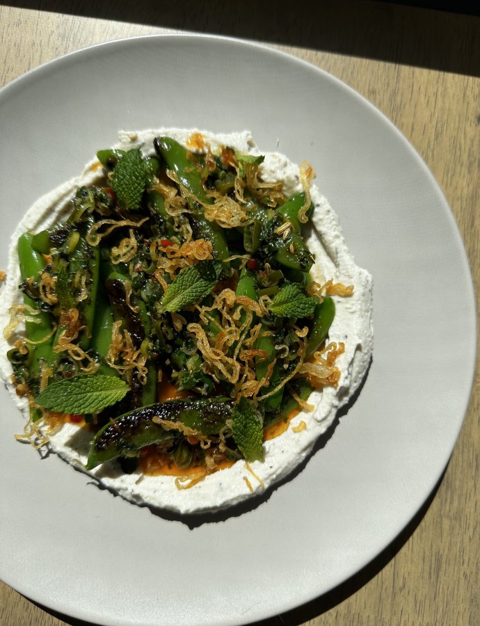 Whipped Ricotta with Charred Snap Peas