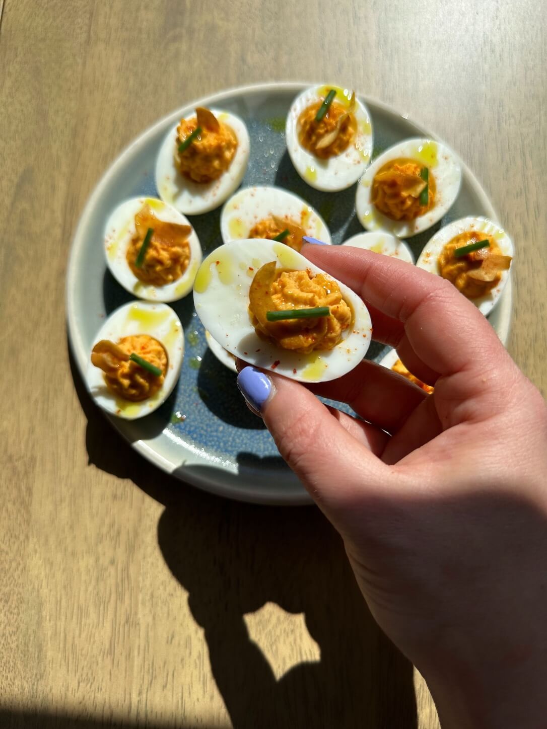 Calabrian Chili and Fried Garlic Deviled Eggs