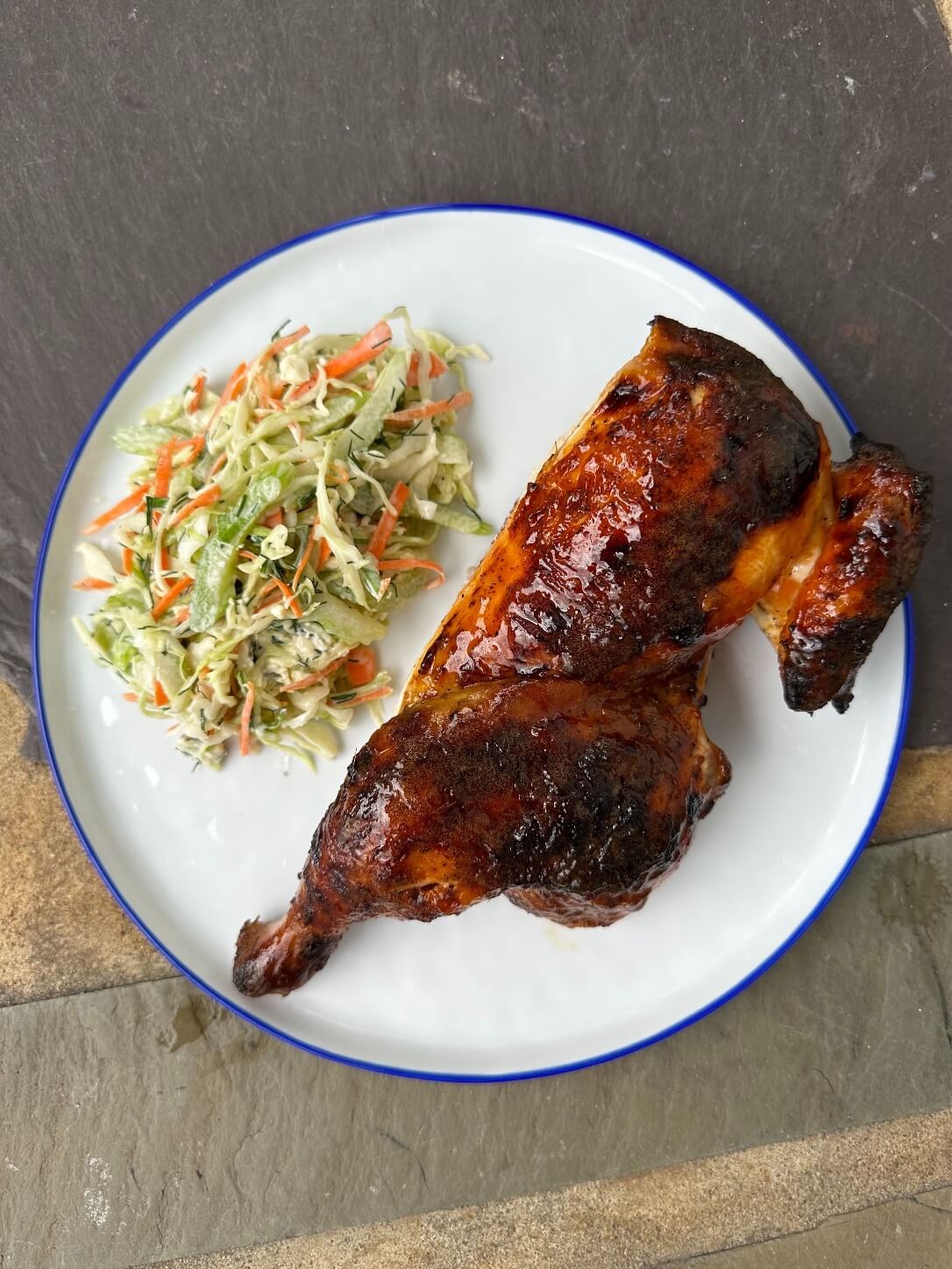 Honey Buffalo Grilled Chicken with Blue Cheese Slaw