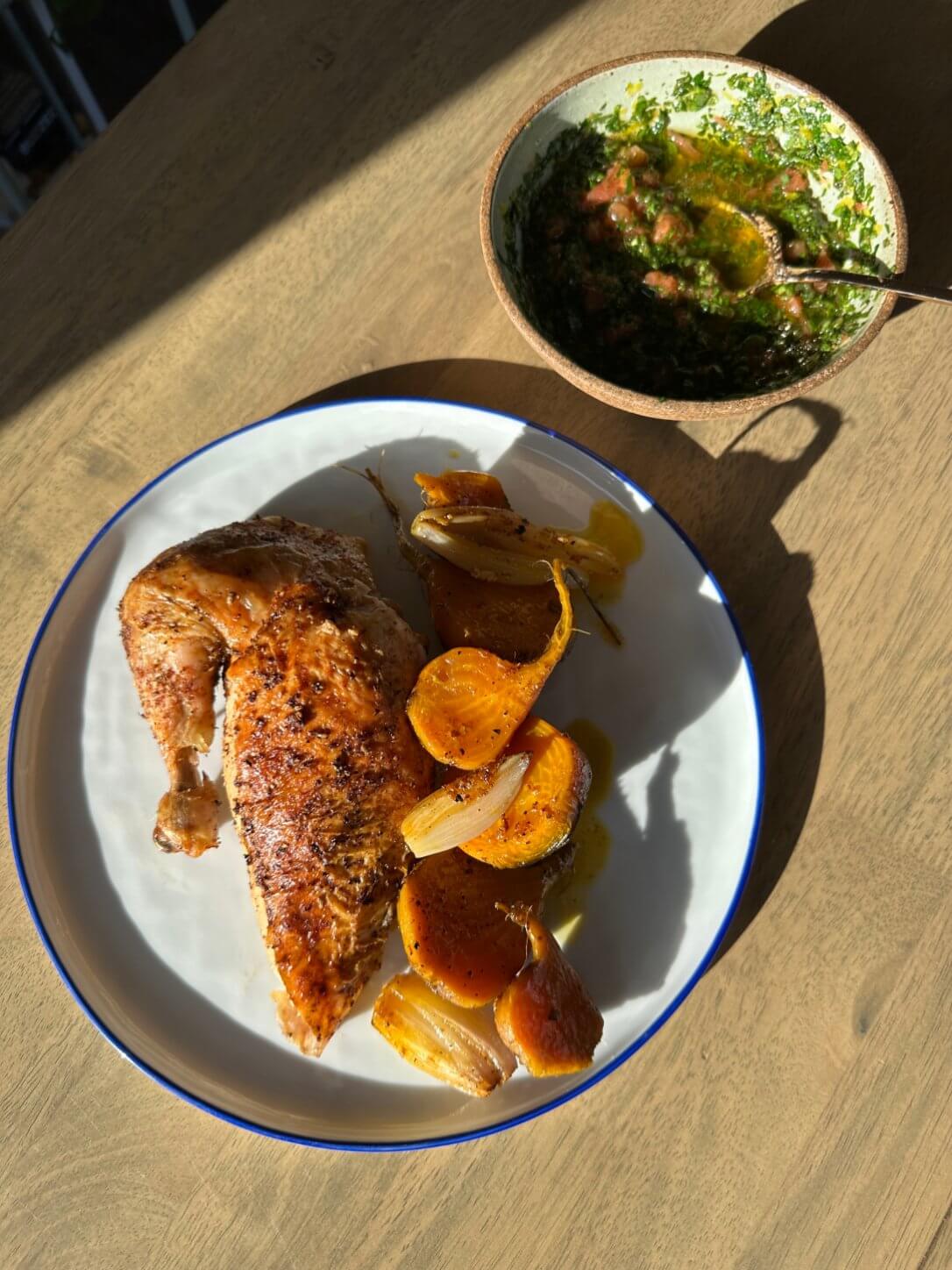 Roast Chicken and Golden Beets with Chunky Orange Vinaigrette