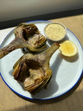 Steamed Artichokes with Caesar Dressing
