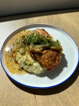 Crispy Chicken Thighs with Champ and Onion Gravy