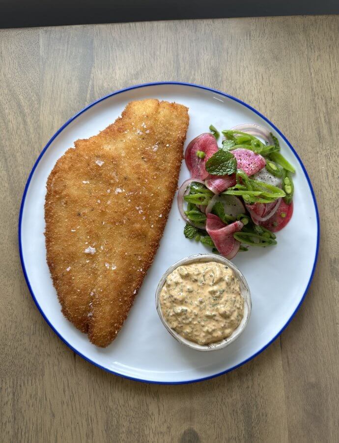 Crispy Fried Fish with Minty Snap Pea Salad