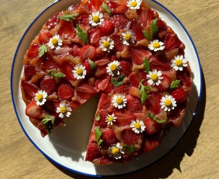Strawberry Chamomile Upside-Down Cake