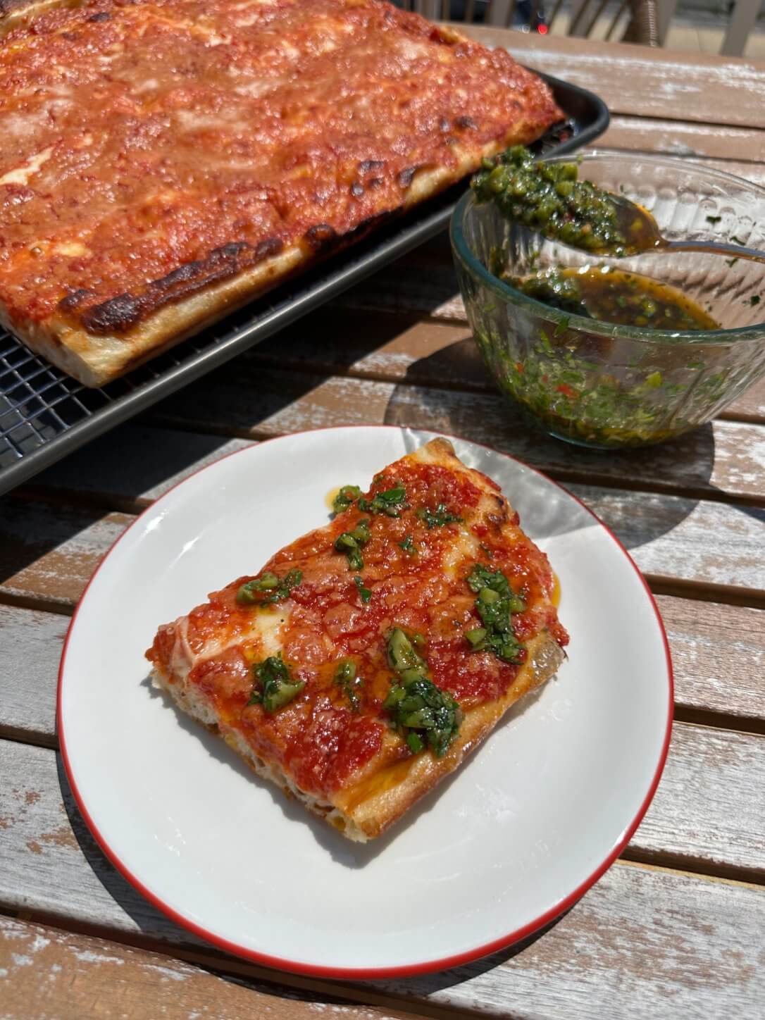 Sicilian Pizza with Olive Dipping Oil 